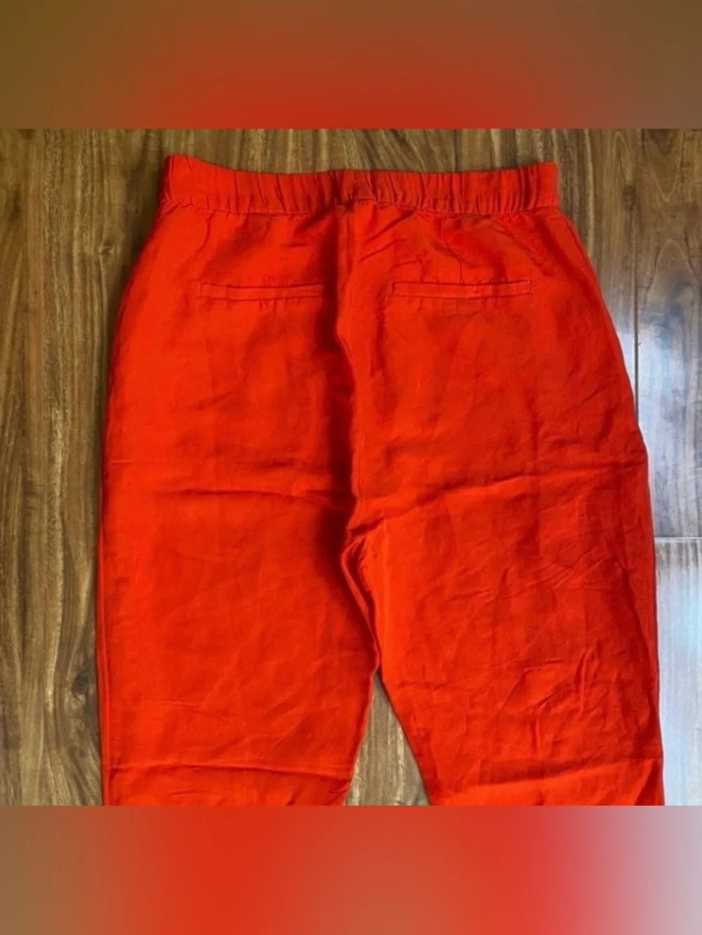 H&M Women's Orange Red Linen Mix High Waist Crop Flared Pants Size 10 Coastal